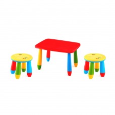 Set mobilier copii RAKI, plastic, masa dreptunghiulara MASHA 72,5x57xh47cm rosie cu 2 scaune GOGOASA galbene