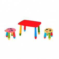 Set mobilier copii RAKI, plastic, masa dreptunghiulara MASHA 72,5x57xh47cm rosie cu 2 scaune Kalinca galben si rosu
