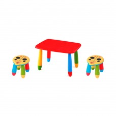 Set mobilier copii RAKI, plastic, masa dreptunghiulara MASHA 72,5x57xh47cm rosie cu 2 scaune Kalinca galbene
