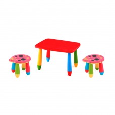 Set mobilier copii RAKI, plastic, masa dreptunghiulara MASHA 72,5x57xh47cm rosie cu 2 scaune Kalinca rosii