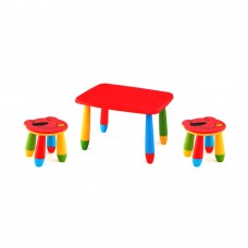Set mobilier copii RAKI, plastic, masa dreptunghiulara MASHA 72,5x57xh47cm rosie cu 2 scaune URSULET rosii