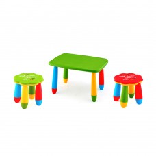 Set mobilier copii RAKI, plastic, masa dreptunghiulara MASHA 72,5x57xh47cm verde cu 2 scaune FLOARE verde si rosu