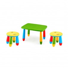 Set mobilier copii RAKI, plastic, masa dreptunghiulara MASHA 72,5x57xh47cm verde cu 2 scaune GOGOASA galbene