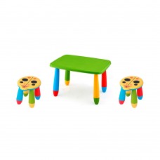 Set mobilier copii RAKI, plastic, masa dreptunghiulara MASHA 72,5x57xh47cm verde cu 2 scaune Kalinca galbene