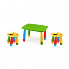 Set mobilier copii RAKI, plastic, masa dreptunghiulara MASHA 72,5x57xh47cm verde cu 2 scaune URSULET galbene
