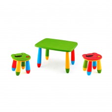 Set mobilier copii RAKI, plastic, masa dreptunghiulara MASHA 72,5x57xh47cm verde cu 2 scaune URSULET verde si rosu