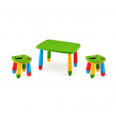 Set mobilier copii RAKI, plastic, masa dreptunghiulara MASHA 72,5x57xh47cm verde cu 2 scaune URSULET verzi
