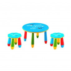 Set mobilier copii RAKI, plastic, masa rotunda SLANTE D70xh47cm albastra cu 2 scaune FLOARE albastre