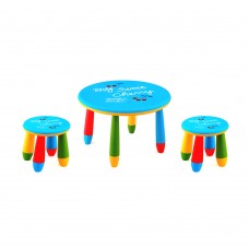 Set mobilier copii RAKI, plastic, masa rotunda SLANTE D70xh47cm albastra cu 2 scaune GOGOASA albastre