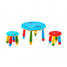 Set mobilier copii RAKI, plastic, masa rotunda SLANTE D70xh47cm albastra cu 2 scaune GOGOASA albastru si rosu