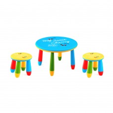 Set mobilier copii RAKI, plastic, masa rotunda SLANTE D70xh47cm albastra cu 2 scaune GOGOASA galbene
