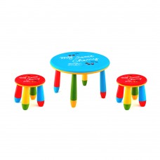 Set mobilier copii RAKI, plastic, masa rotunda SLANTE D70xh47cm albastra cu 2 scaune GOGOASA rosii