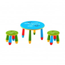 Set mobilier copii RAKI, plastic, masa rotunda SLANTE D70xh47cm albastra cu 2 scaune GOGOASA verzi