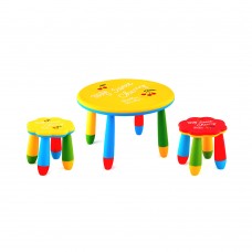 Set mobilier copii RAKI, plastic, masa rotunda SLANTE D70xh47cm galbena cu 2 scaune FLOARE galben si rosu