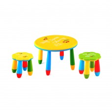 Set mobilier copii RAKI, plastic, masa rotunda SLANTE D70xh47cm galbena cu 2 scaune FLOARE galben si verde