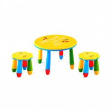 Set mobilier copii RAKI, plastic, masa rotunda SLANTE D70xh47cm galbena cu 2 scaune FLOARE galbene