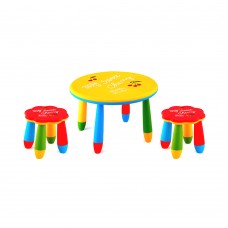 Set mobilier copii RAKI, plastic, masa rotunda SLANTE D70xh47cm galbena cu 2 scaune FLOARE rosii