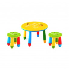 Set mobilier copii RAKI, plastic, masa rotunda SLANTE D70xh47cm galbena cu 2 scaune FLOARE verzi
