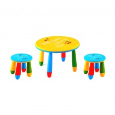 Set mobilier copii RAKI, plastic, masa rotunda SLANTE D70xh47cm galbena cu 2 scaune GOGOASA albastre