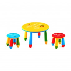 Set mobilier copii RAKI, plastic, masa rotunda SLANTE D70xh47cm galbena cu 2 scaune GOGOASA albastru si rosu