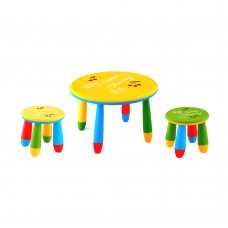 Set mobilier copii RAKI, plastic, masa rotunda SLANTE D70xh47cm galbena cu 2 scaune GOGOASA galben si verde