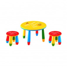 Set mobilier copii RAKI, plastic, masa rotunda SLANTE D70xh47cm galbena cu 2 scaune GOGOASA rosii
