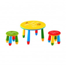 Set mobilier copii RAKI, plastic, masa rotunda SLANTE D70xh47cm galbena cu 2 scaune GOGOASA verde si rosu