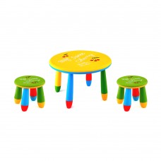 Set mobilier copii RAKI, plastic, masa rotunda SLANTE D70xh47cm galbena cu 2 scaune GOGOASA verzi