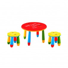 Set mobilier copii RAKI, plastic, masa rotunda SLANTE D70xh47cm rosie cu 2 scaune FLOARE galbene