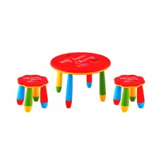 Set mobilier copii RAKI, plastic, masa rotunda SLANTE D70xh47cm rosie cu 2 scaune FLOARE rosii