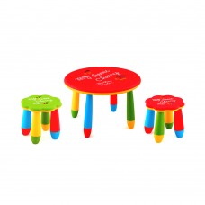Set mobilier copii RAKI, plastic, masa rotunda SLANTE D70xh47cm rosie cu 2 scaune FLOARE verde si rosu