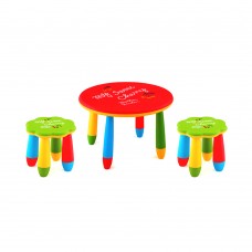 Set mobilier copii RAKI, plastic, masa rotunda SLANTE D70xh47cm rosie cu 2 scaune FLOARE verzi