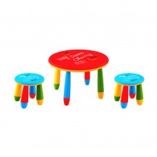 Set mobilier copii RAKI, plastic, masa rotunda SLANTE D70xh47cm rosie cu 2 scaune GOGOASA albastre