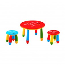 Set mobilier copii RAKI, plastic, masa rotunda SLANTE D70xh47cm rosie cu 2 scaune GOGOASA albastru si rosu