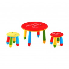 Set mobilier copii RAKI, plastic, masa rotunda SLANTE D70xh47cm rosie cu 2 scaune GOGOASA galben si rosu