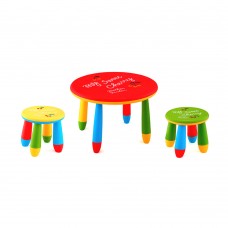 Set mobilier copii RAKI, plastic, masa rotunda SLANTE D70xh47cm rosie cu 2 scaune GOGOASA galben si verde