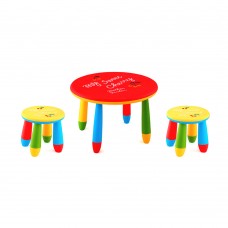Set mobilier copii RAKI, plastic, masa rotunda SLANTE D70xh47cm rosie cu 2 scaune GOGOASA galbene