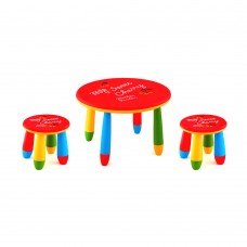 Set mobilier copii RAKI, plastic, masa rotunda SLANTE D70xh47cm rosie cu 2 scaune GOGOASA rosii