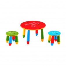 Set mobilier copii RAKI, plastic, masa rotunda SLANTE D70xh47cm rosie cu 2 scaune GOGOASA verde si albastru