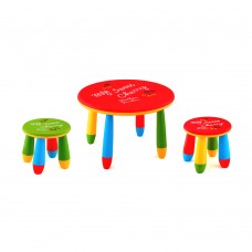 Set mobilier copii RAKI, plastic, masa rotunda SLANTE D70xh47cm rosie cu 2 scaune GOGOASA verde si rosu