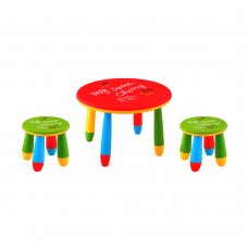 Set mobilier copii RAKI, plastic, masa rotunda SLANTE D70xh47cm rosie cu 2 scaune GOGOASA verzi
