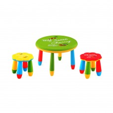 Set mobilier copii RAKI, plastic, masa rotunda SLANTE D70xh47cm verde cu 2 scaune FLOARE galben si rosu