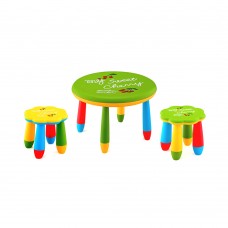 Set mobilier copii RAKI, plastic, masa rotunda SLANTE D70xh47cm verde cu 2 scaune FLOARE galben si verde