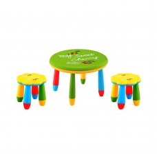 Set mobilier copii RAKI, plastic, masa rotunda SLANTE D70xh47cm verde cu 2 scaune FLOARE galbene