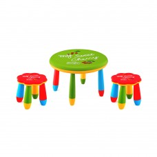 Set mobilier copii RAKI, plastic, masa rotunda SLANTE D70xh47cm verde cu 2 scaune FLOARE rosii