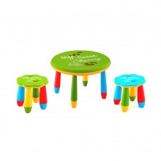 Set mobilier copii RAKI, plastic, masa rotunda SLANTE D70xh47cm verde cu 2 scaune FLOARE verde si albastru