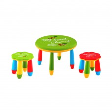 Set mobilier copii RAKI, plastic, masa rotunda SLANTE D70xh47cm verde cu 2 scaune FLOARE verde si rosu