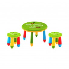 Set mobilier copii RAKI, plastic, masa rotunda SLANTE D70xh47cm verde cu 2 scaune FLOARE verzi