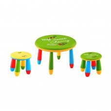 Set mobilier copii RAKI, plastic, masa rotunda SLANTE D70xh47cm verde cu 2 scaune GOGOASA galben si verde