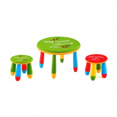 Set mobilier copii RAKI, plastic, masa rotunda SLANTE D70xh47cm verde cu 2 scaune GOGOASA verde si rosu